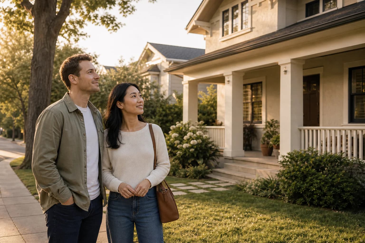 Buyers standing together outside a house they are considering