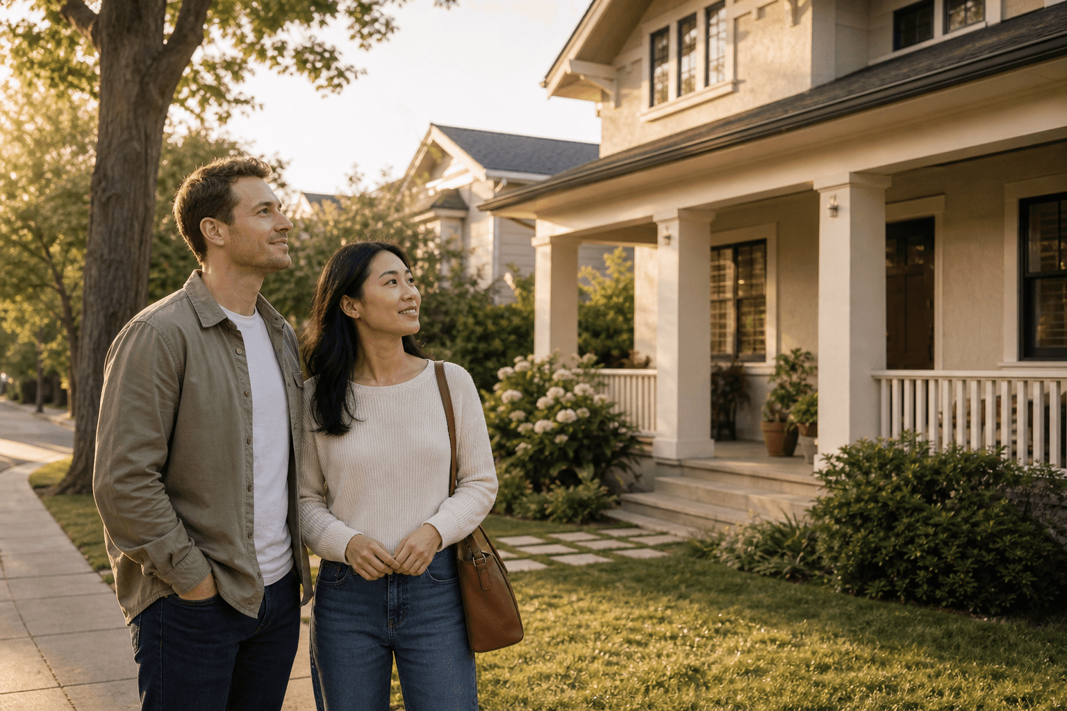 Buyers standing together outside a house they are considering